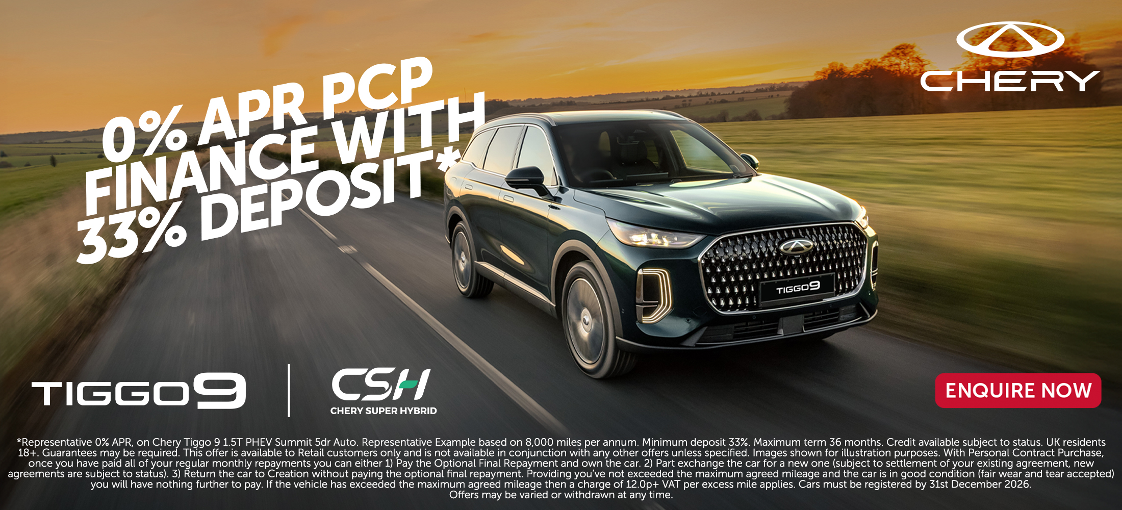 Tiggo 9 CSH 0% apr PCP finance with 33% deposit