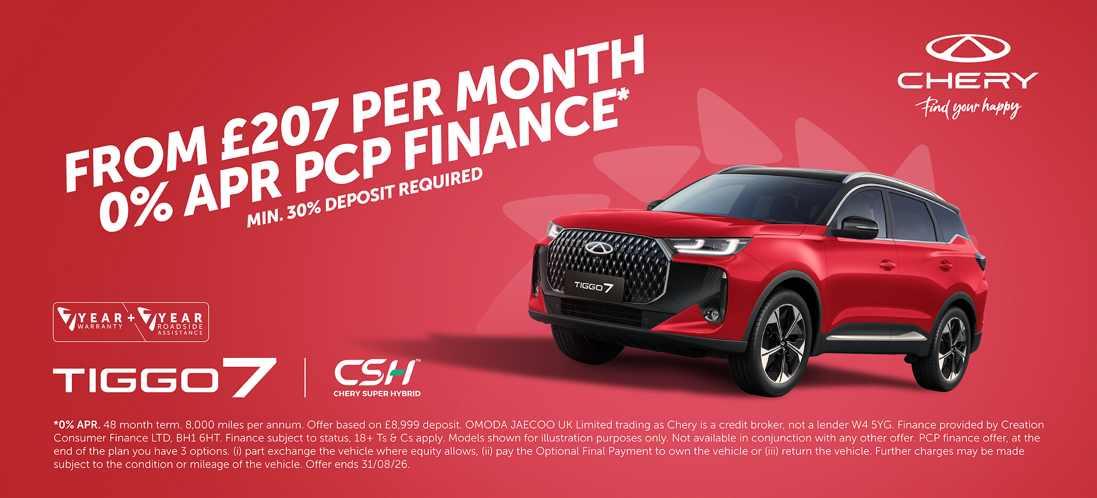 Tiggo 7 CSH from £207 per month 0% apr pcp finance