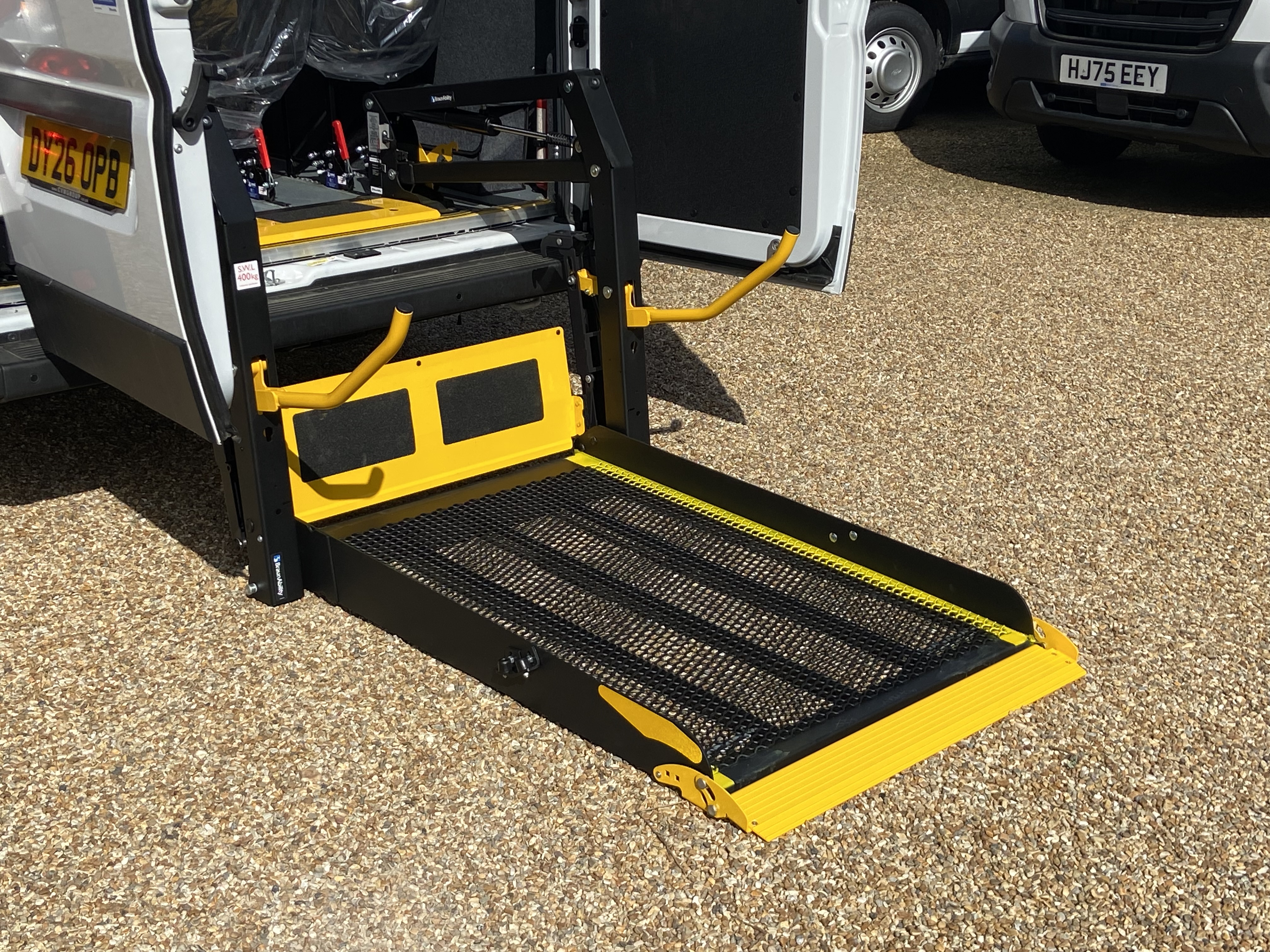 Electro-hydraulic rear tail lift on a CVM accessible minibus